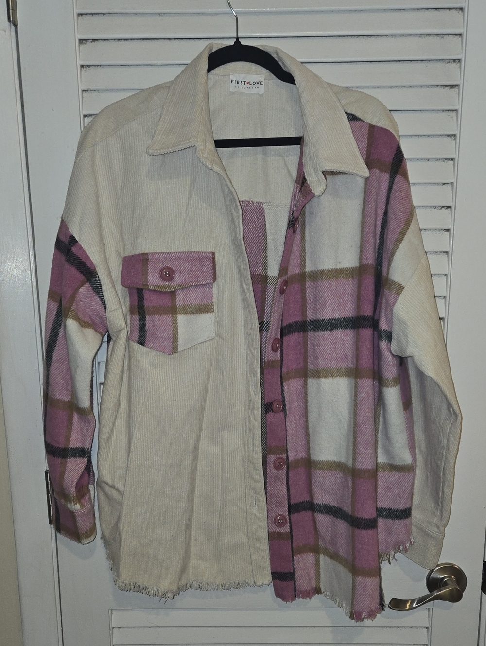 NWOT First Love Cream & Pink Plaid Shacket  sz 1X
